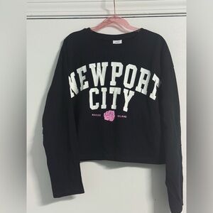 ZARA Kids Newport City Graphic Long Sleeve Tee 9 Youth NWT Black 100% Cotton